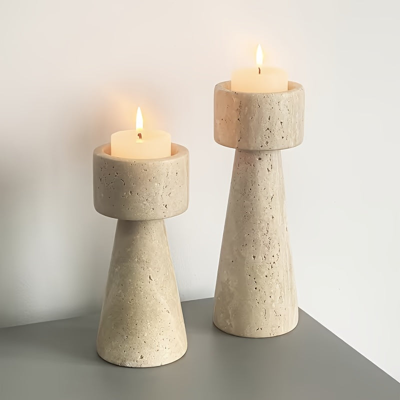 Vintage Textured Marble Candle Holder Sturdy Desktop Decorative Stone Ornament