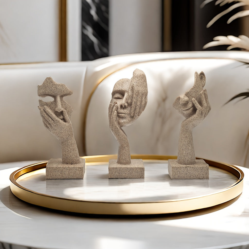 Unique Abstract Sandstone Mask Sculpture for Modern Living Room Decor