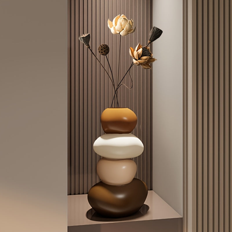 Hand-Painted Geometric Ceramic Vase for Artificial Flowers and Home Decor