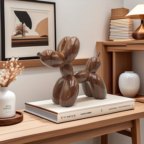 Modern Hydro-Dipped Wood Grain Balloon Dog Sculpture Decorative Statue